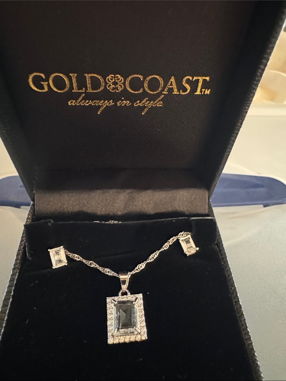Gold Coast Silver-Tone Rectangle Pendant Necklace with Clear Stones - Gold Coast